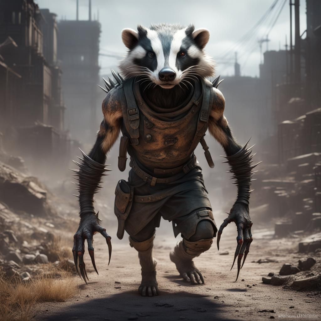 Badger Humanoid in Post-Apocalyptic Wasteland