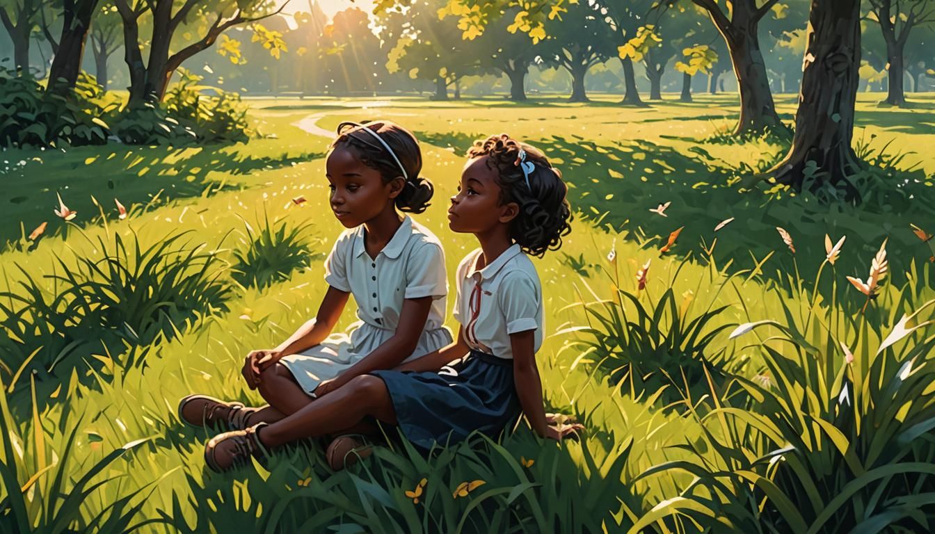 Girl in Dew-Kissed Grass on Sunny Morning