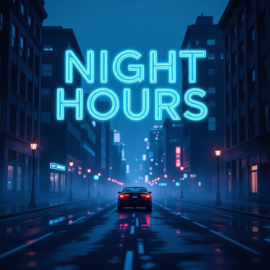 Cinematic "Night Hours" Album Cover Neon Cityscape