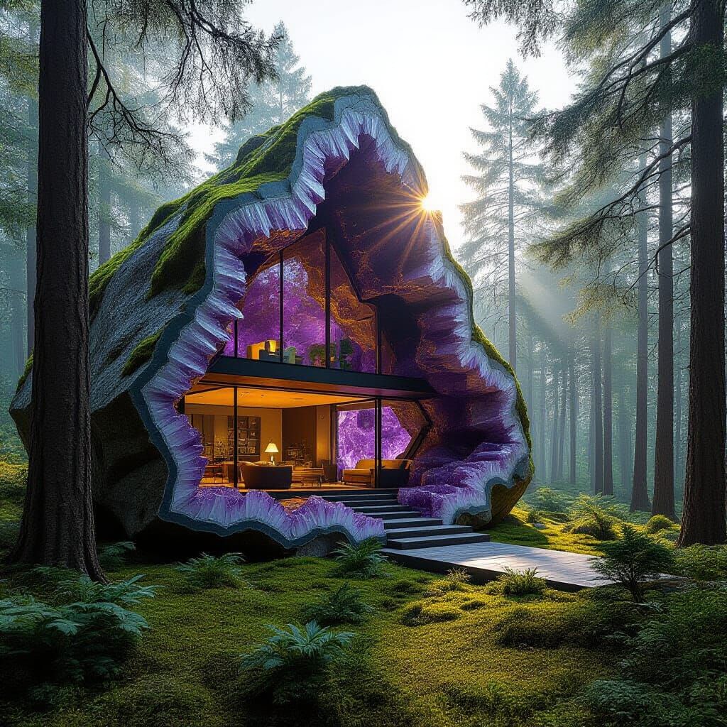 A house made from the single grand geode of amethyst