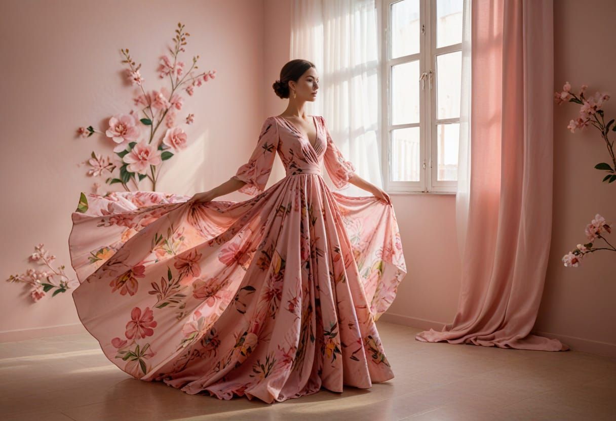 Woman in Pink Dress Portrait in Modern Style