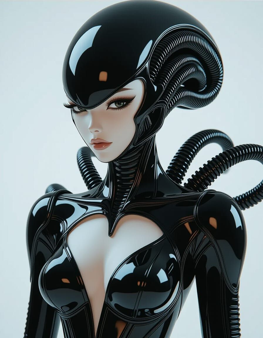 High-Fashion Xenomorph Outfit in 3D Anime Style