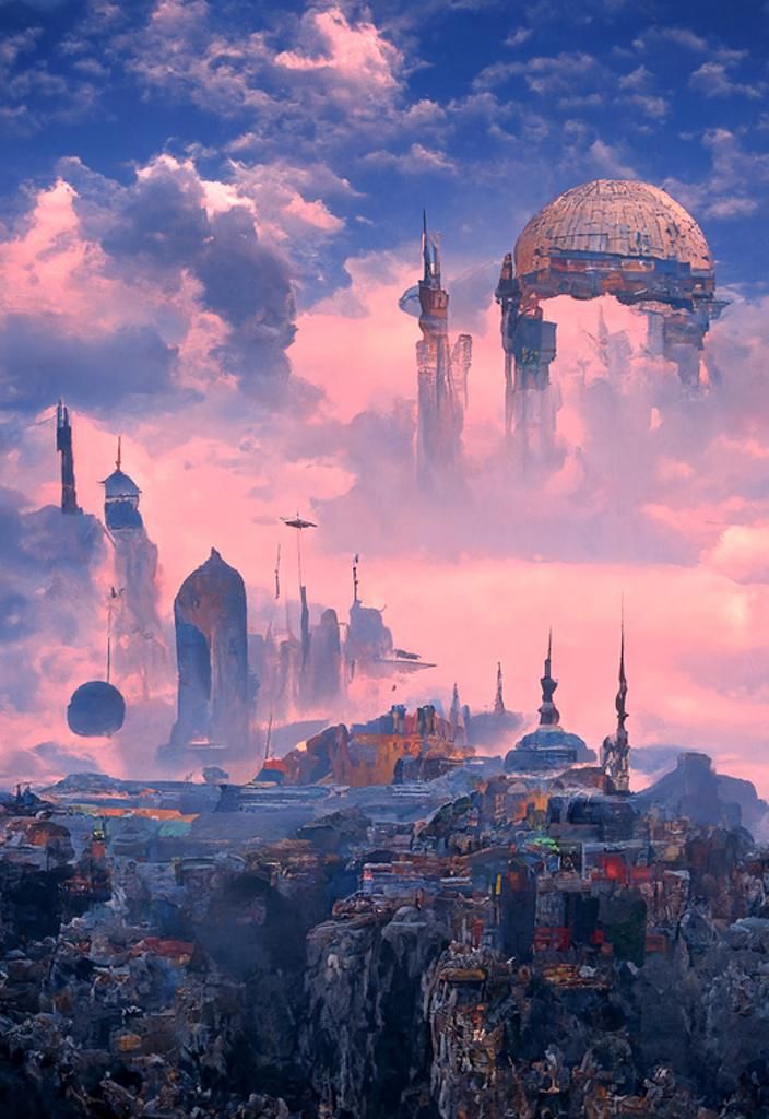 Spectacular Floating City in Qajar Art Style