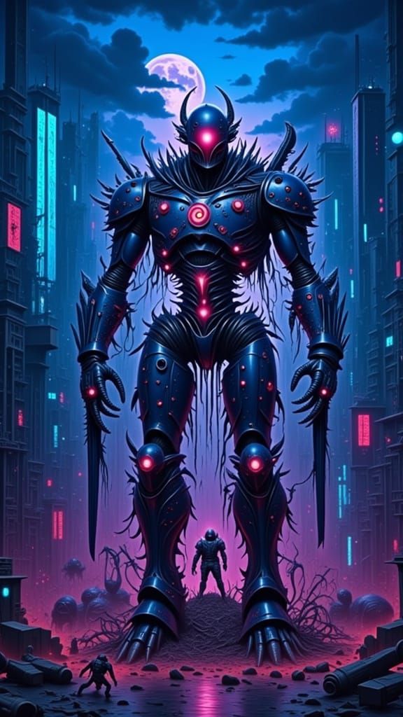 Cyberpunk Cityscape in Neon and Industrial Hues