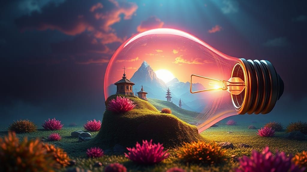 Vibrant Landscape Escapes Broken Lightbulb