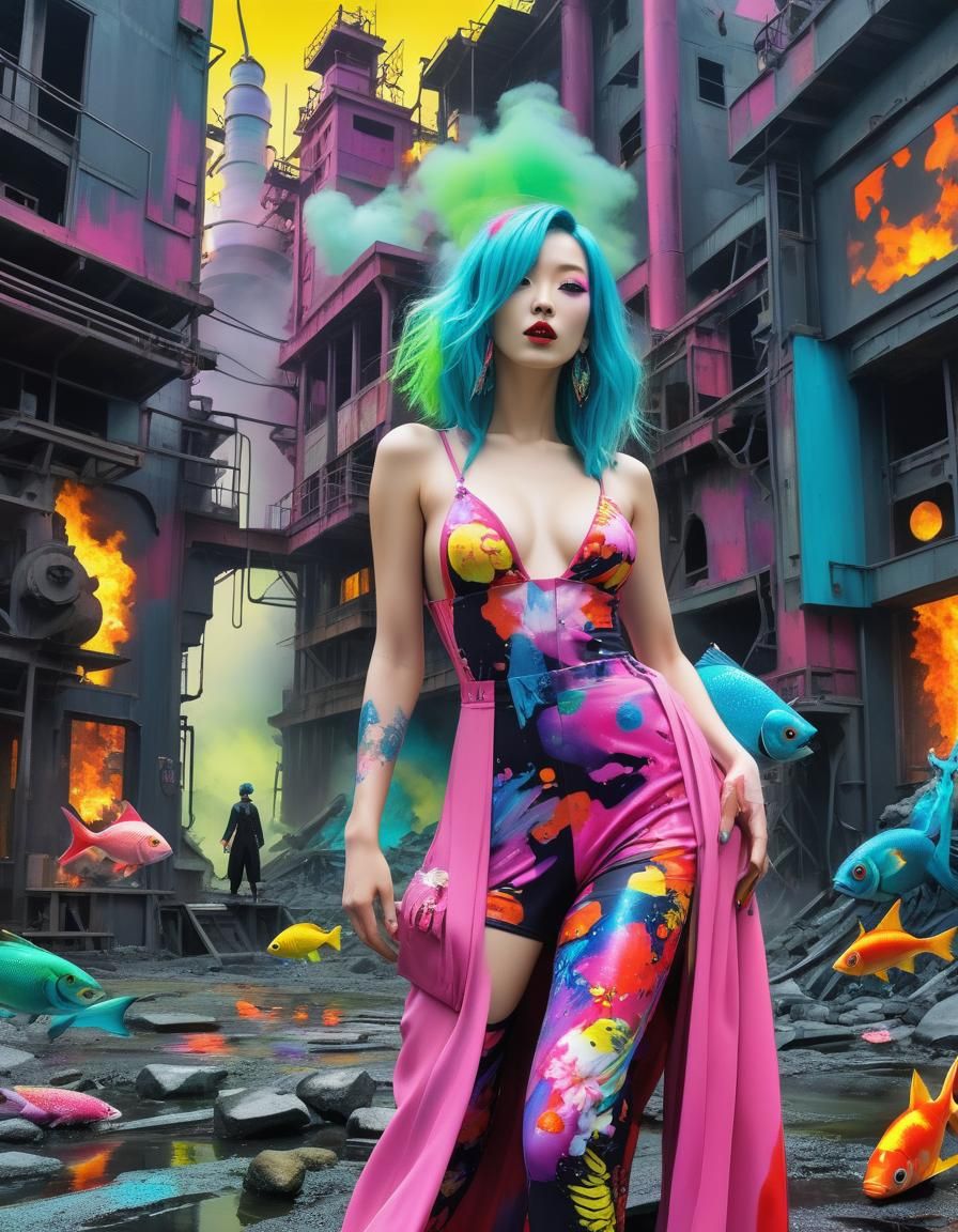 Post-Apocalyptic Fluorpaint Factory in Cyberpunk Style