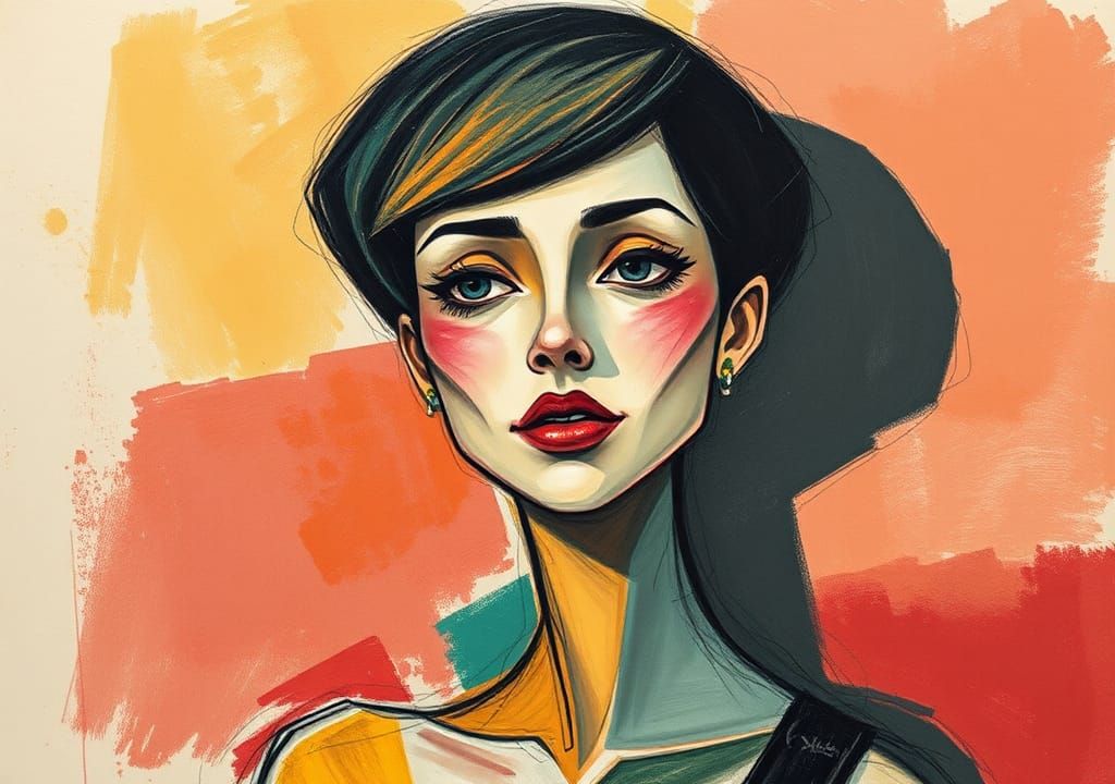 Abstract Woman in Pastel, Ebru, and Charcoal