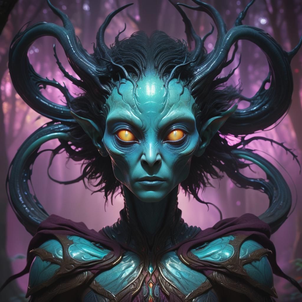 Alien Warrior in Mystical Forest Concept Art