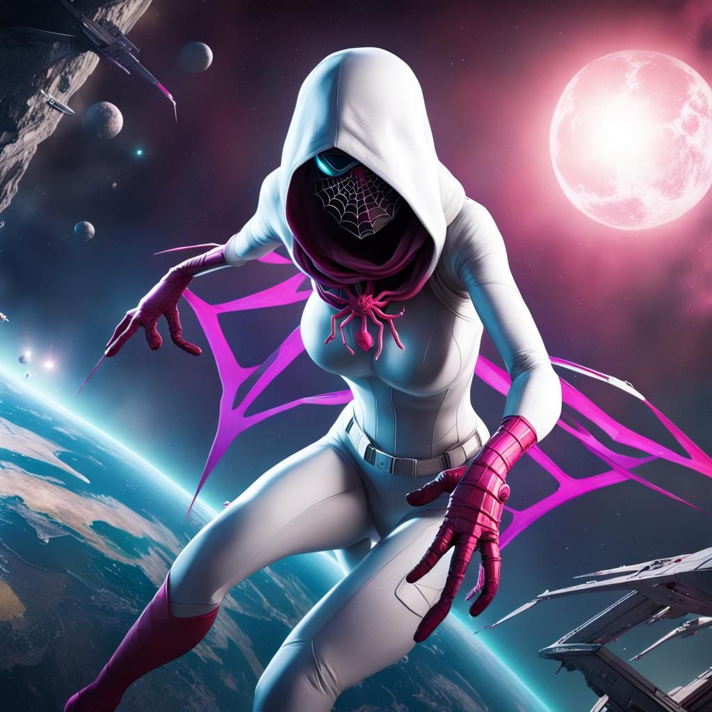 Giantess Spider-Gwen Defends Earth in Space