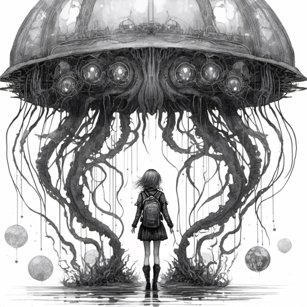 Cyberpunk Girl in Ink and Charcoal Style