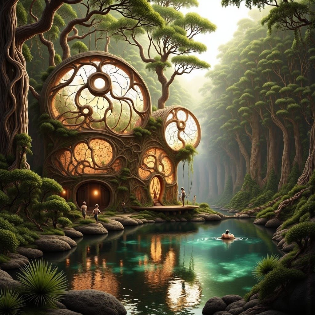 Ethereal Eco-Shack Amidst Twisted Forest