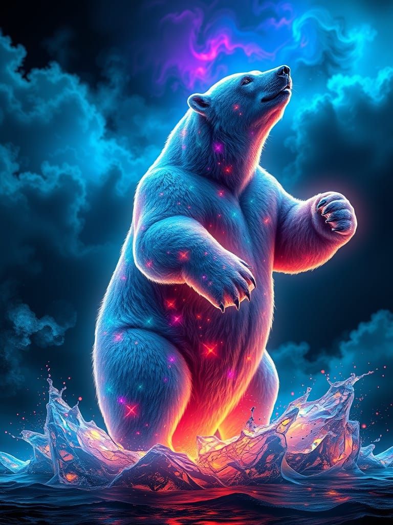 Glowing Polar Bear with Celestial Aura in 3D Style