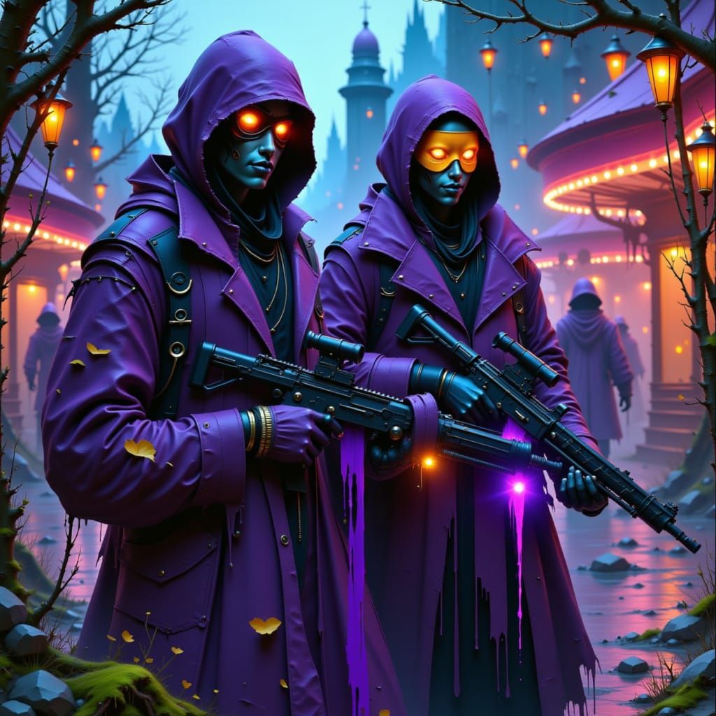 Cyborgs in a Dark Carnival, Art Nouveau Style