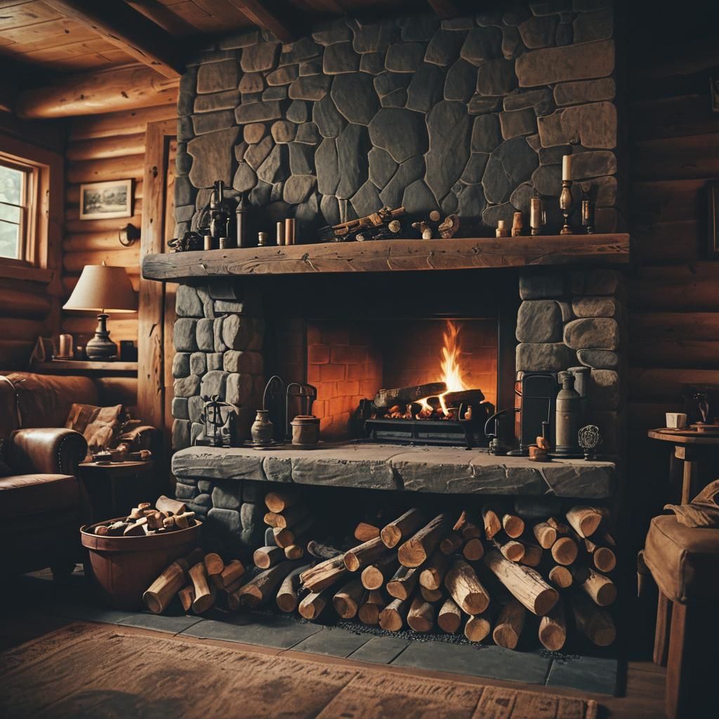 Cozy Cabin Fireplace in Cinematic Style
