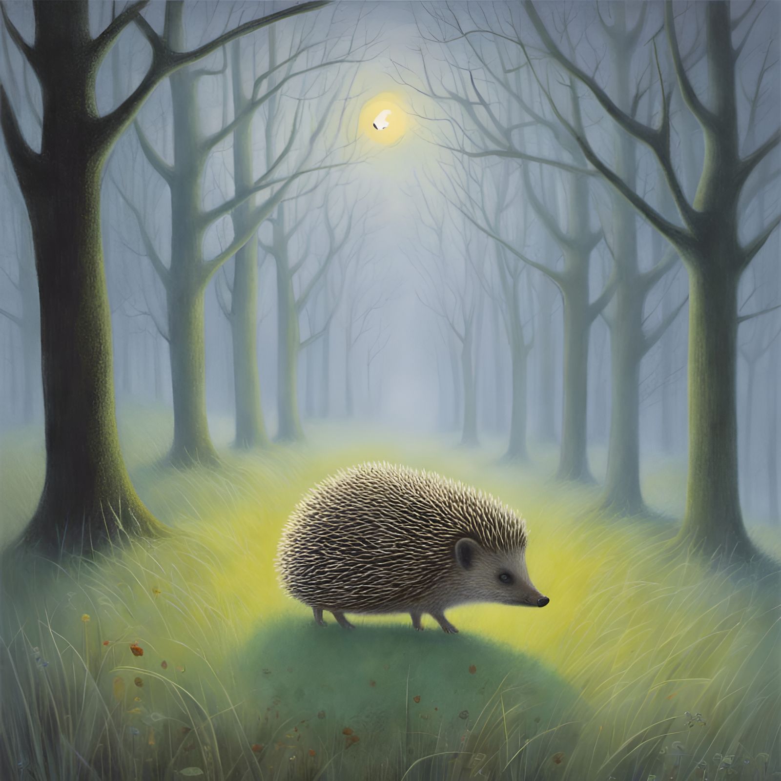 Horror Hedgehog in Thick Fog Illustration