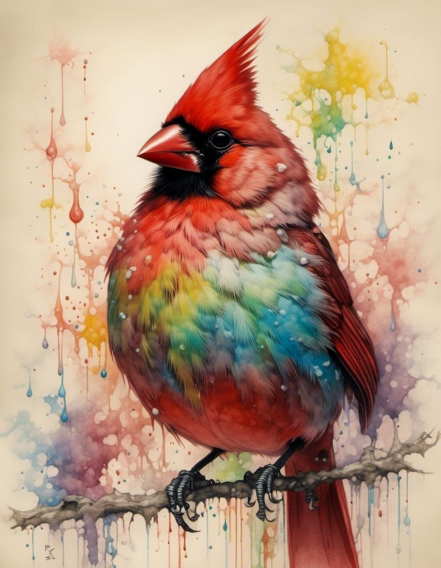 Magical Rainbow Cardinal Portrait