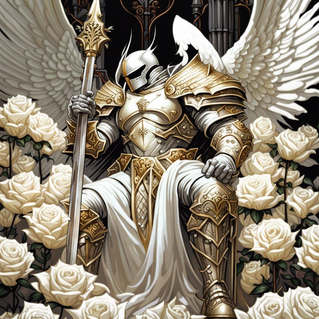 High Gothic Angel Knight on Rose Throne