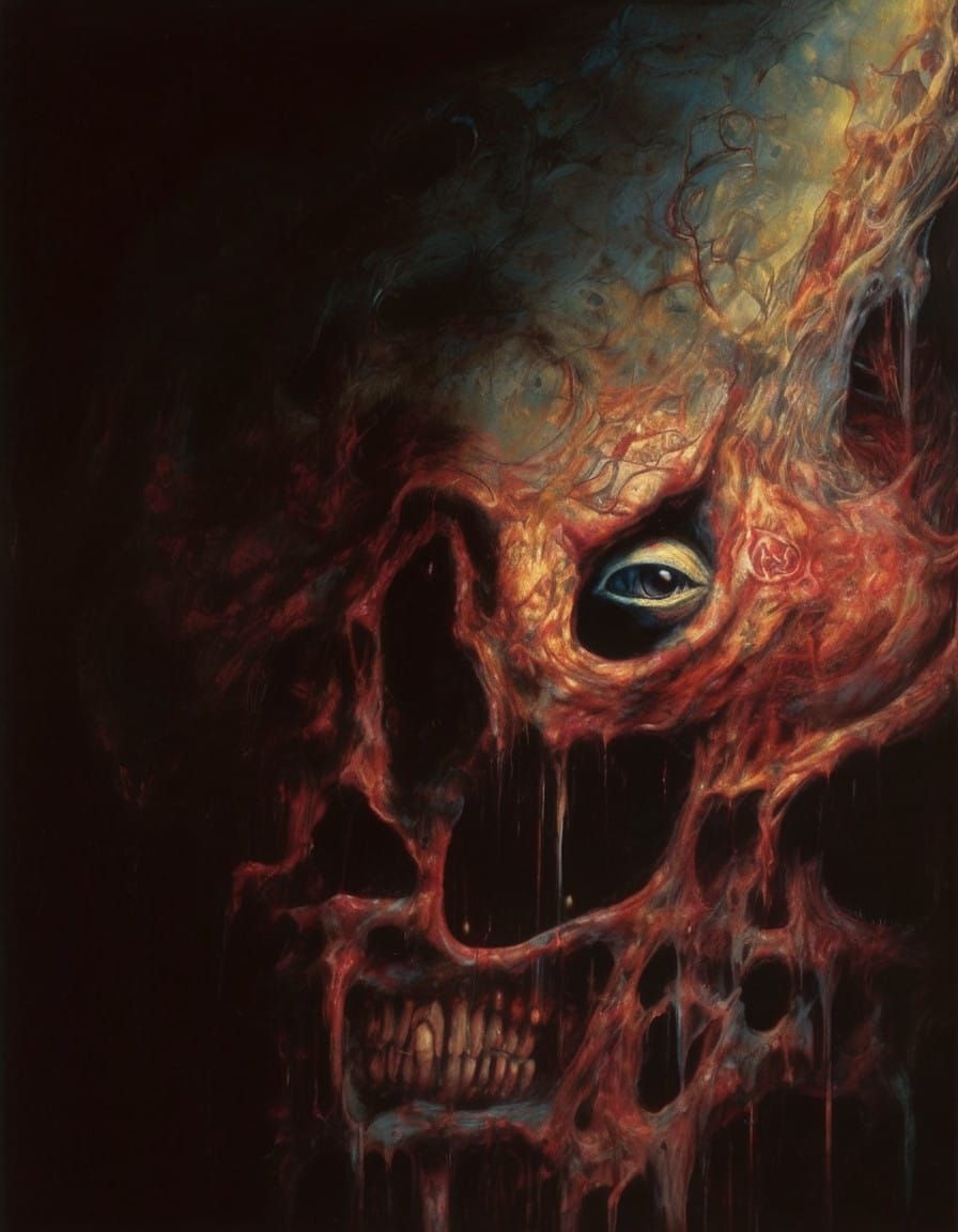 Distorted Human Face in Dark Biomechanical Horror