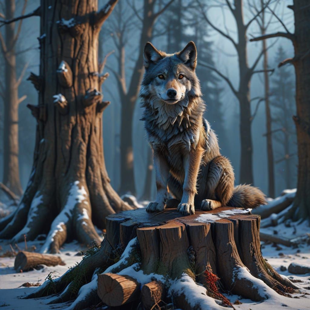 Fantastical Winter Wolf in Detailed Matte Painting