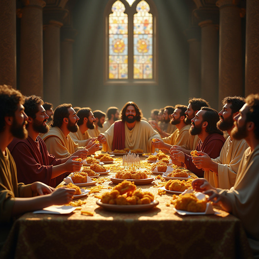 Last Supper Reimagined: McDonald's Feast in Gothic Hall