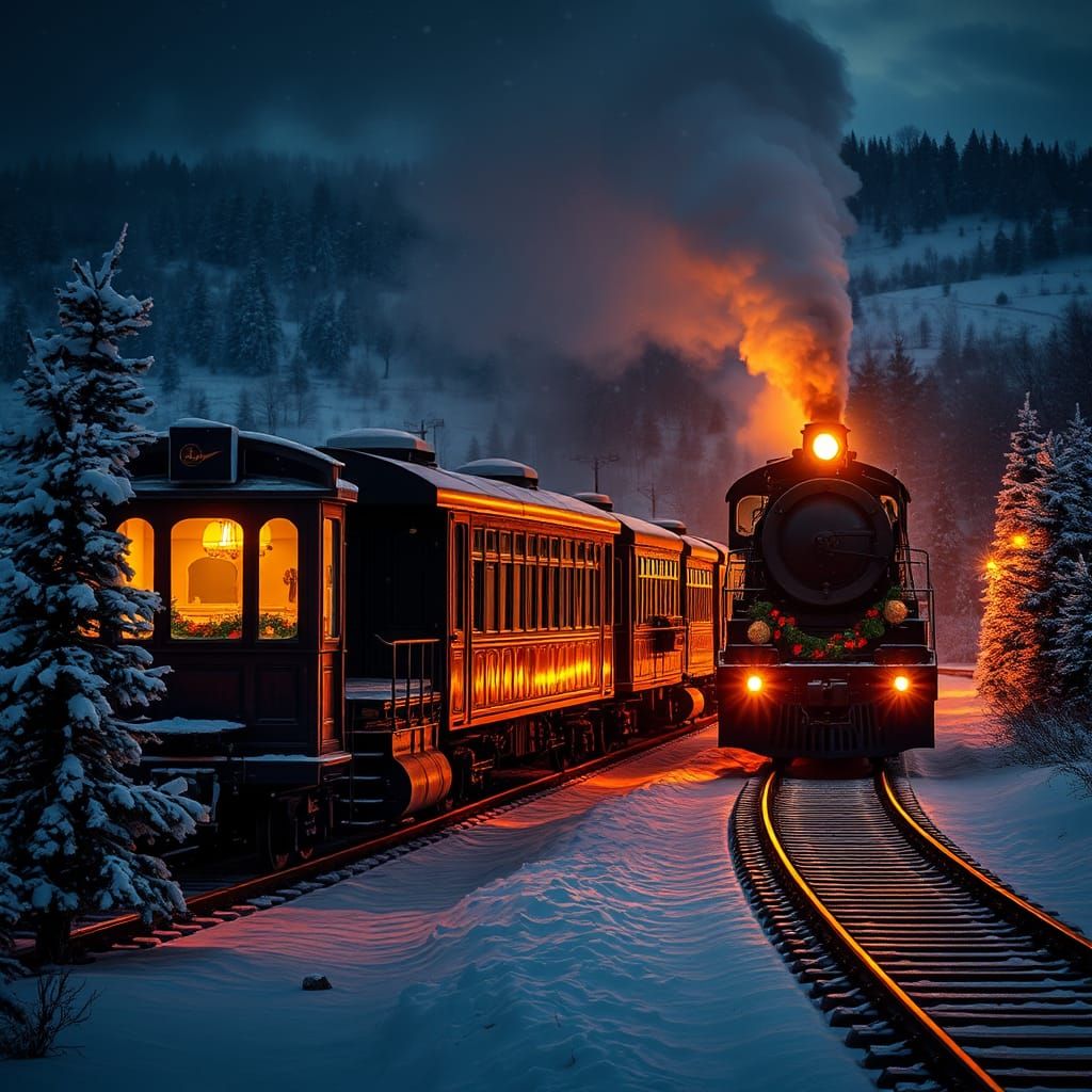 Polar Express Train Through Snowy Pennsylvania Winter