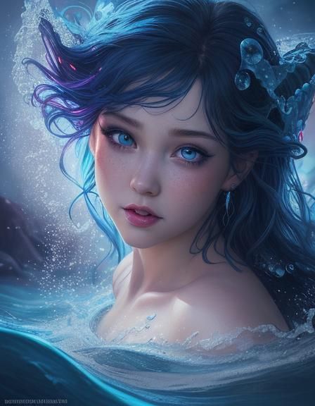 Hyperrealistic Little Mermaid with Shining Eyes