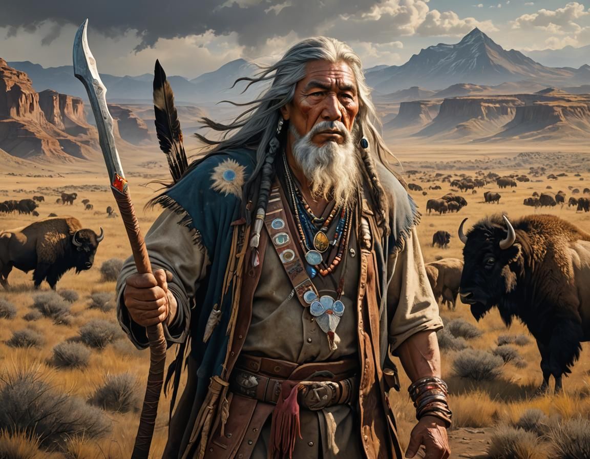 Native American Warrior on the Prairie