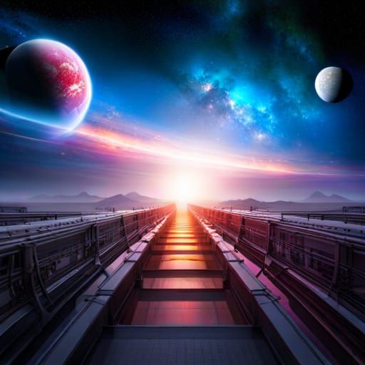 Mars Billboard Against Nebula Planets