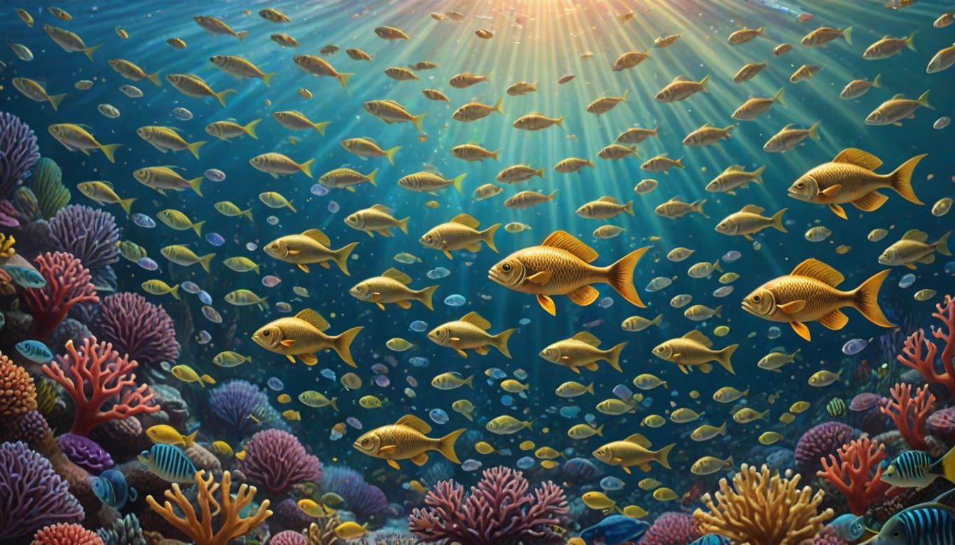Mesmerizing School of Fish in a Vibrant Coral Reef