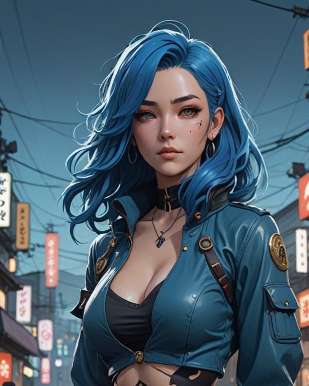 Sensual Blue-Haired Goddess in 3D Anime Style