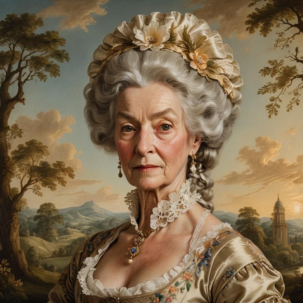 English Rococo Portrait of Elderly Woman in 1732