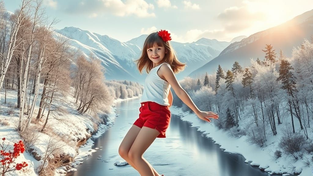 Whimsical Winter Portrait in Neo-Impressionist Style