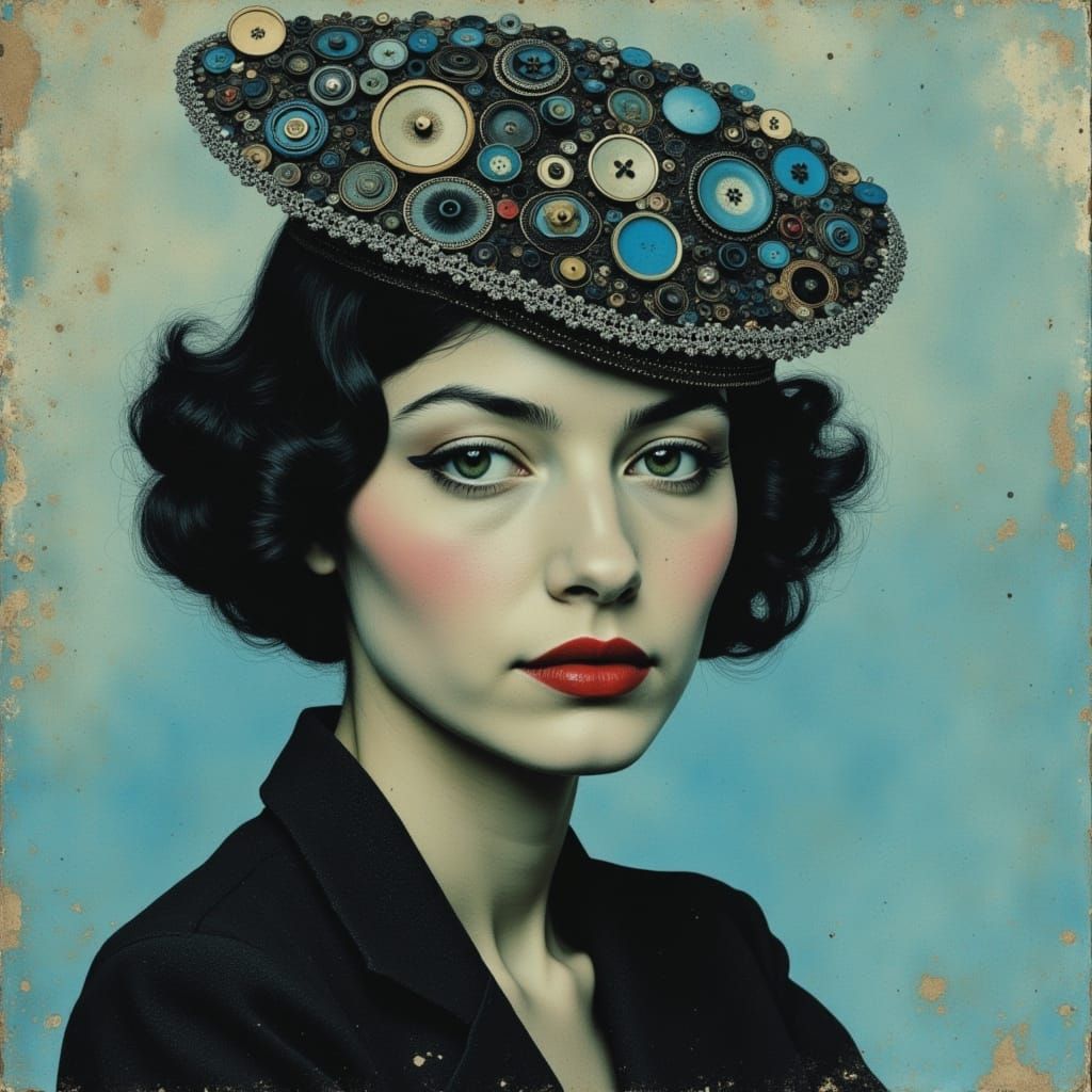 Surreal Beauty in Button Hat Masterpiece