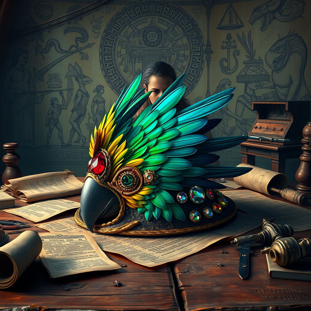 Parrot Hat on Archaeologist's Table as Matte Painting