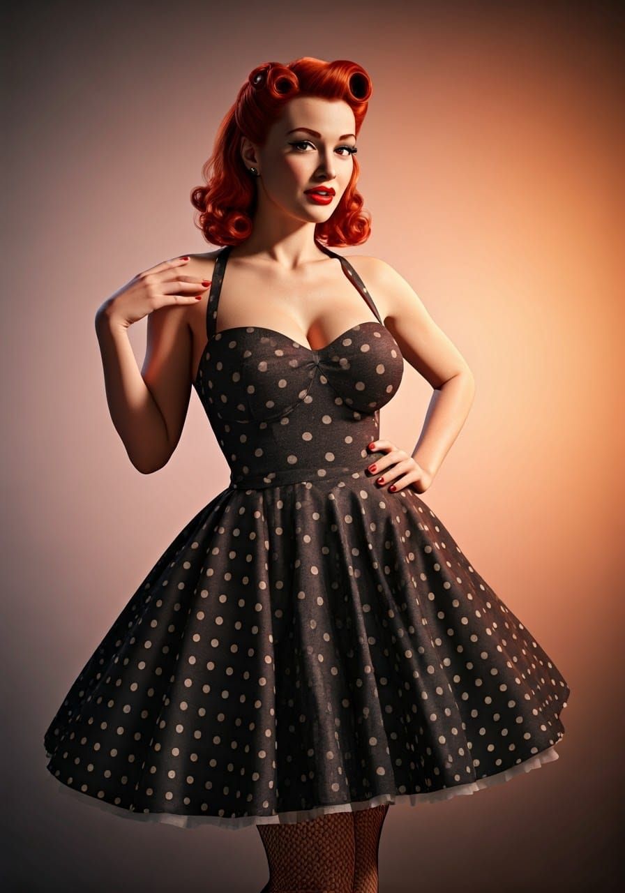 Glamorous Redhead in 1950s Pin-Up Illustration