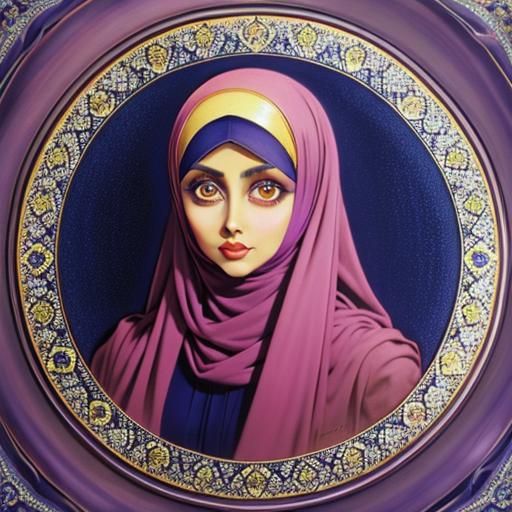 Confident Woman in Hijab: Retro Digital Painting