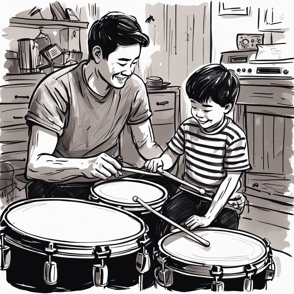 Father and Son Drum Lesson Sketch