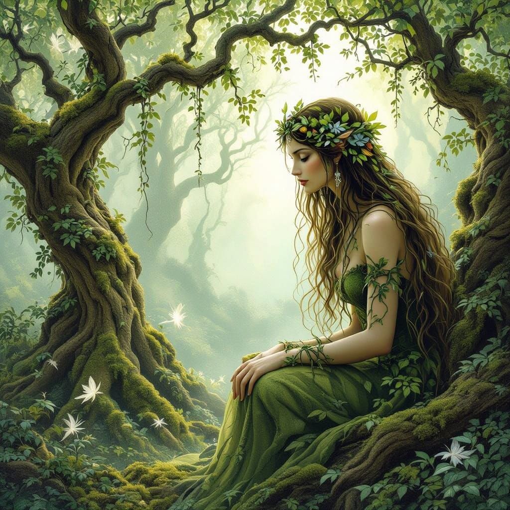 Goddess of the Luminous Forest in Whimsical Style