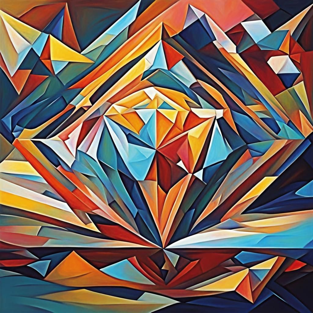 Abstract Geometric Water Diamond Painting in Cubist Style