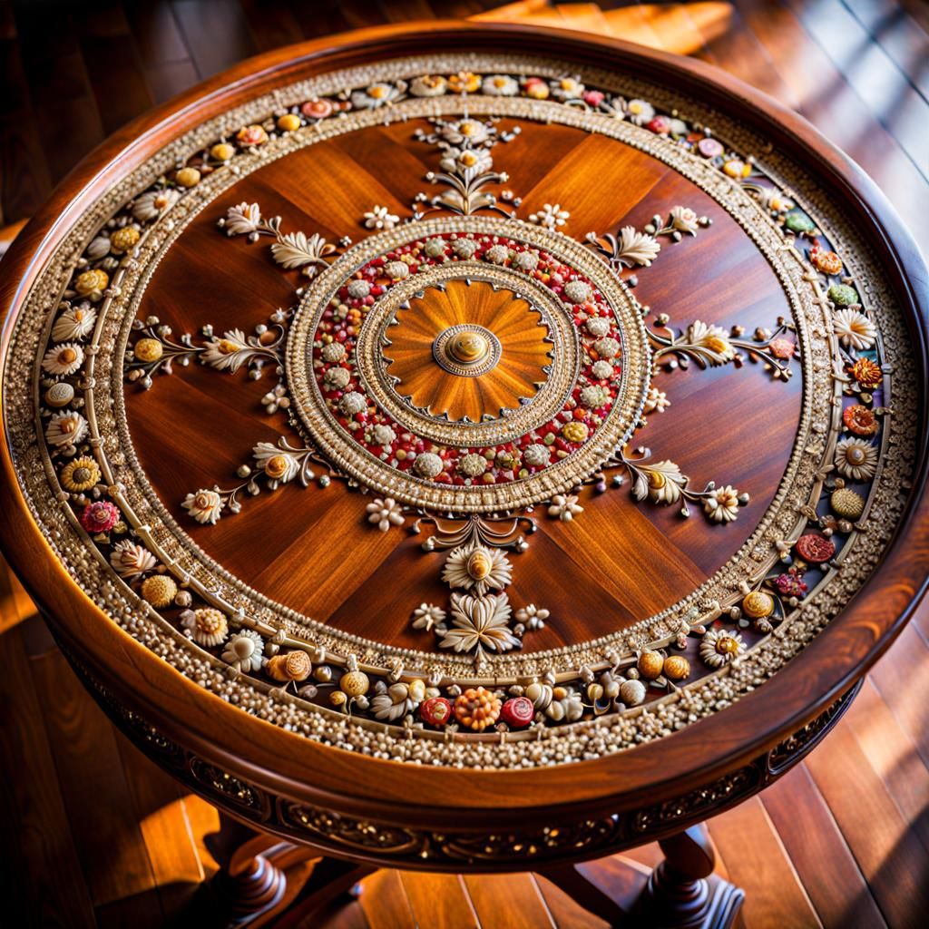 Ornate Table with Assembled Jigsaw Puzzle