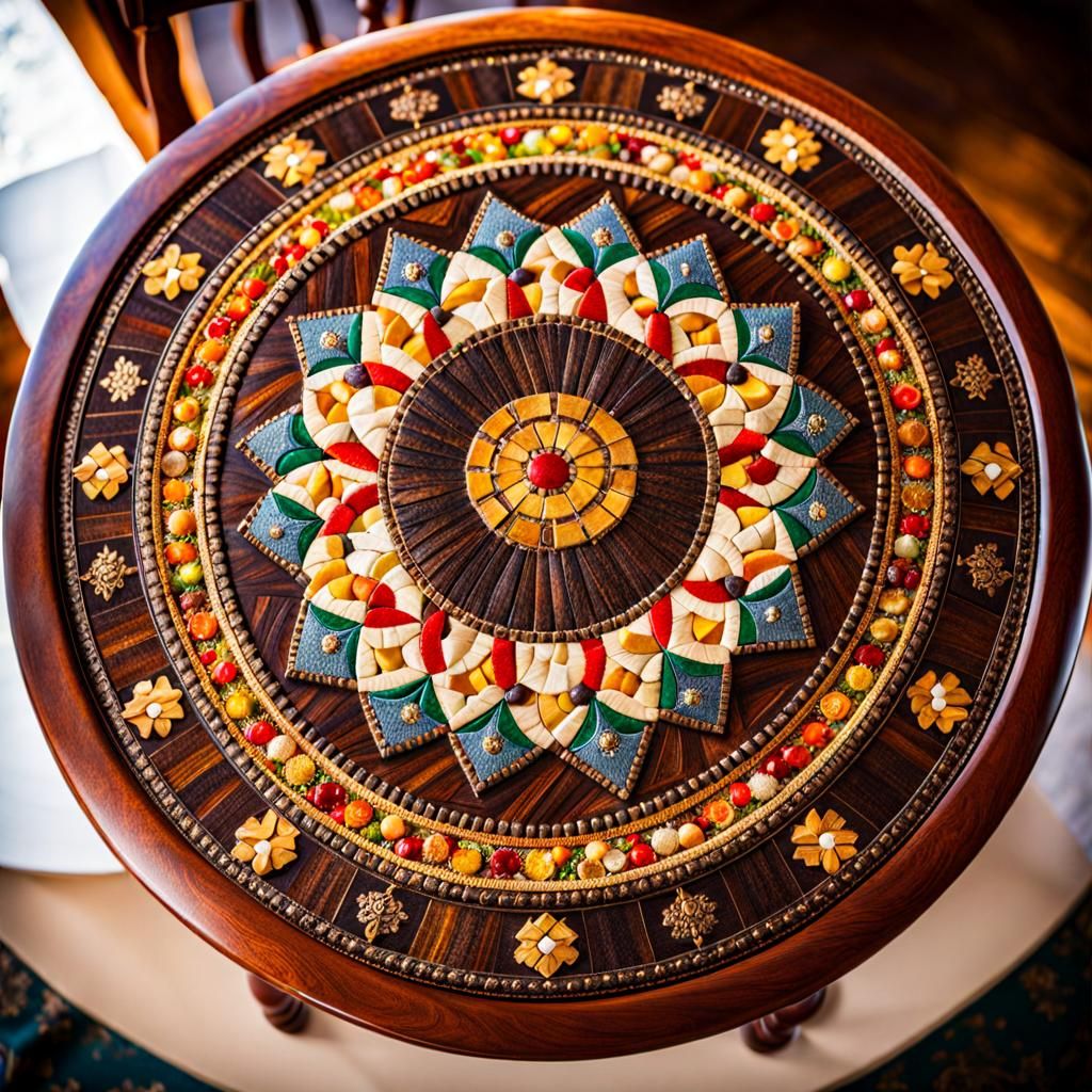 Ornate Table with Assembled Jigsaw Puzzle
