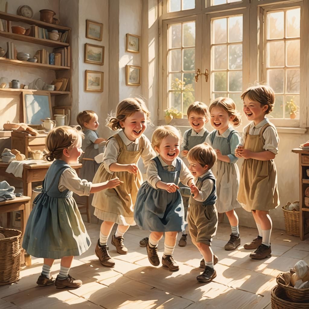 Children's Joyful Play in Sunny Orphanage: Beatrix Potter St...