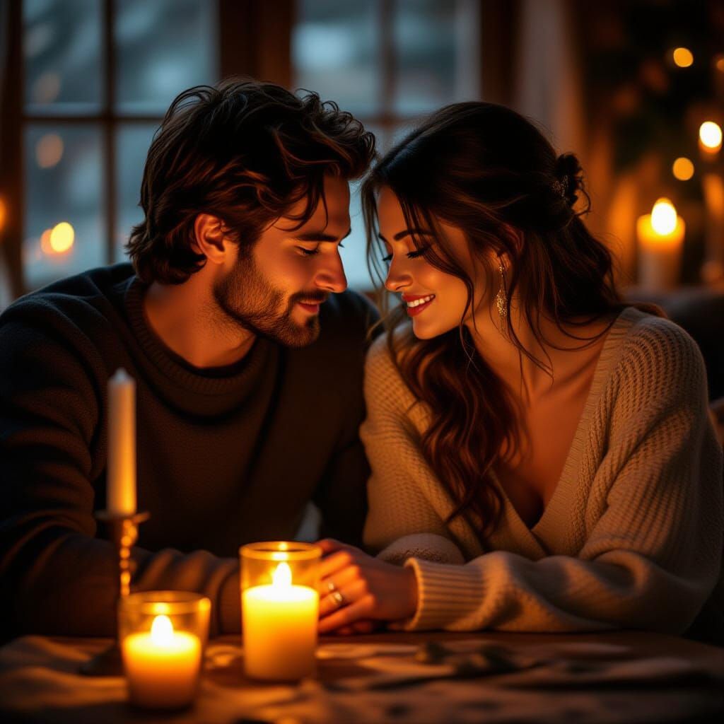 Romantic Couple in Candlelight: Cinematic Golden Glow