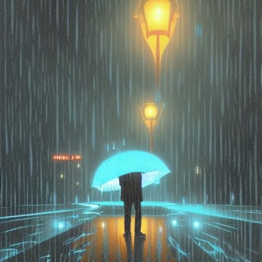 Man in Rain: Comic Book Style Illustration