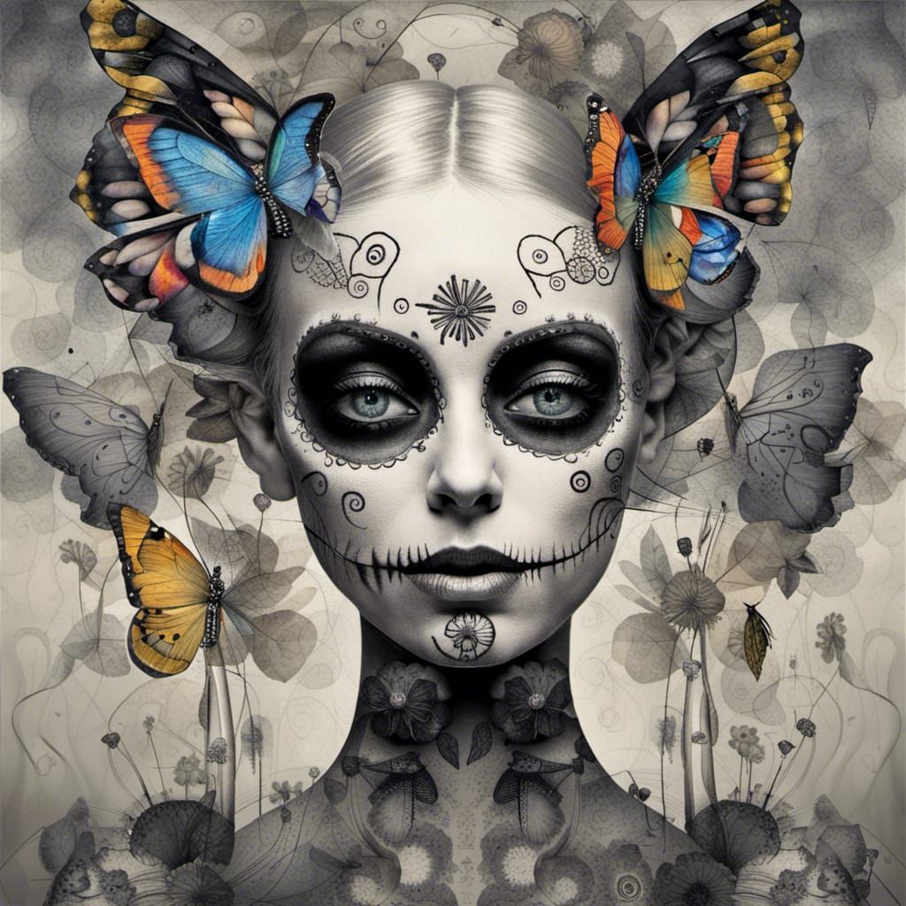 Surreal Fairy with Sugar Skull Makeup in Dreamscape
