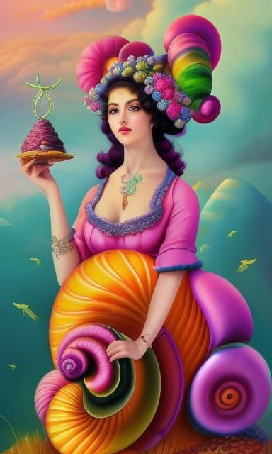 Snail Woman Portrait in Pop Surrealist Style