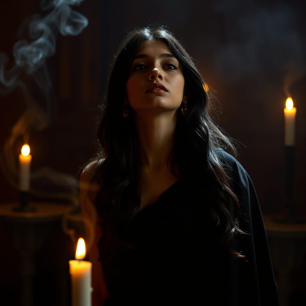 Intimate Candlelit Portrait of a Bihar Indian Woman