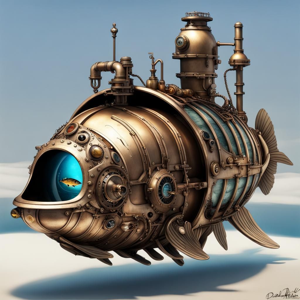 Steampunk Nautilus Fantasy Submarine Underwater in 3D