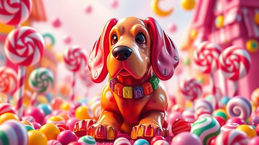 Gummy Basset Hound in Hyperrealistic Candyland Style