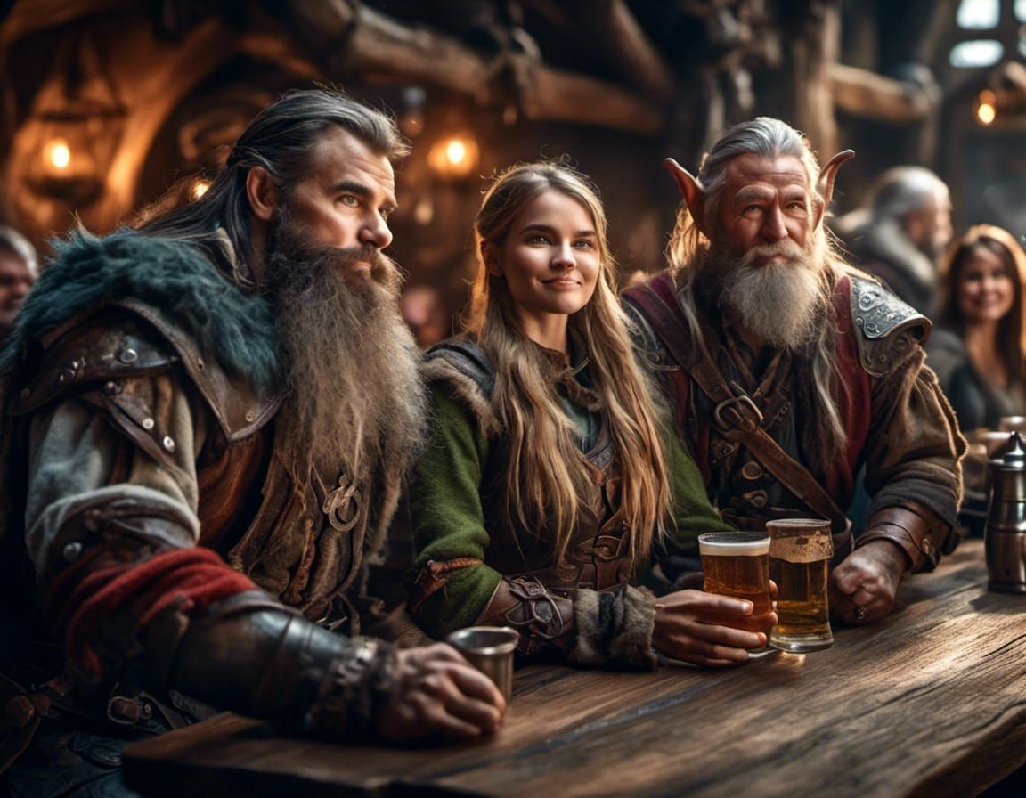 Hyperrealistic Warriors in a Tavern